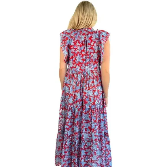 Love the Label Poppy Maxi Dress In Paola Floral Print Smocked Tiered Sz S EUC - Picture 2 of 8